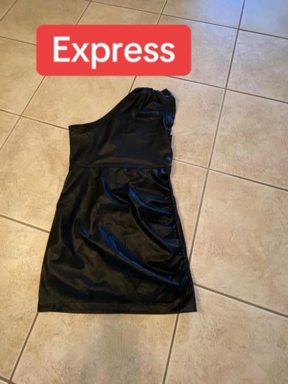 Express One-Shoulder Black Faux-Leather Dress